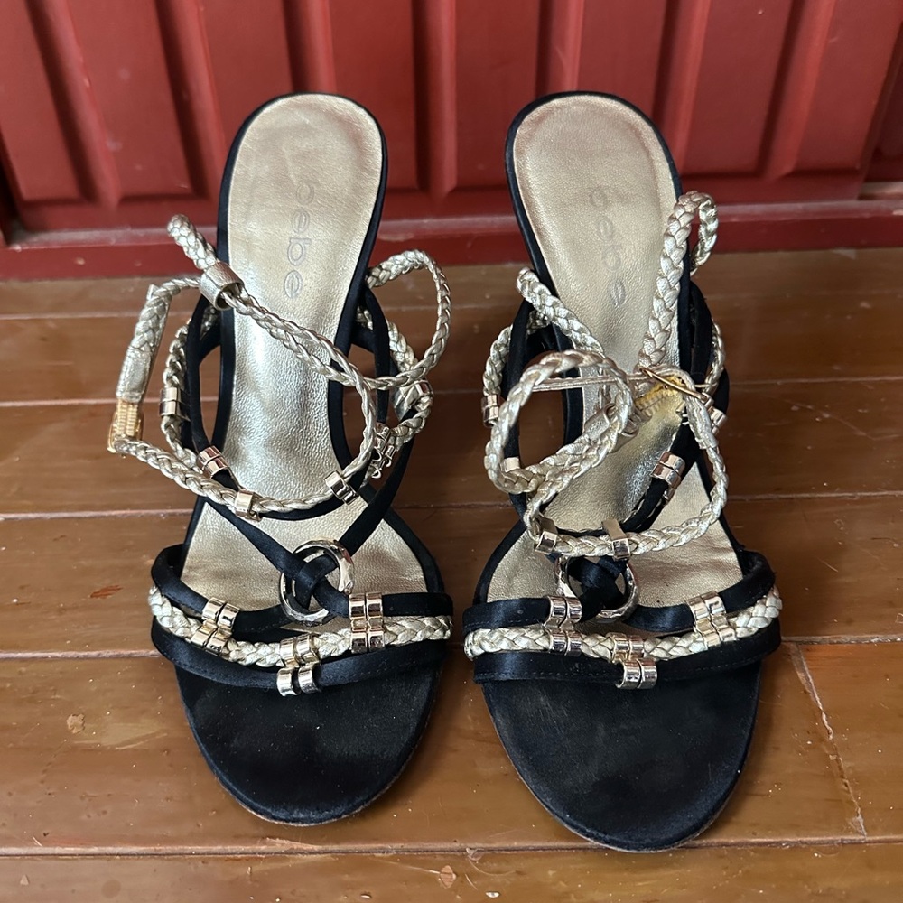 Gold and black Y2K Bebe Sandals- sold on another platform